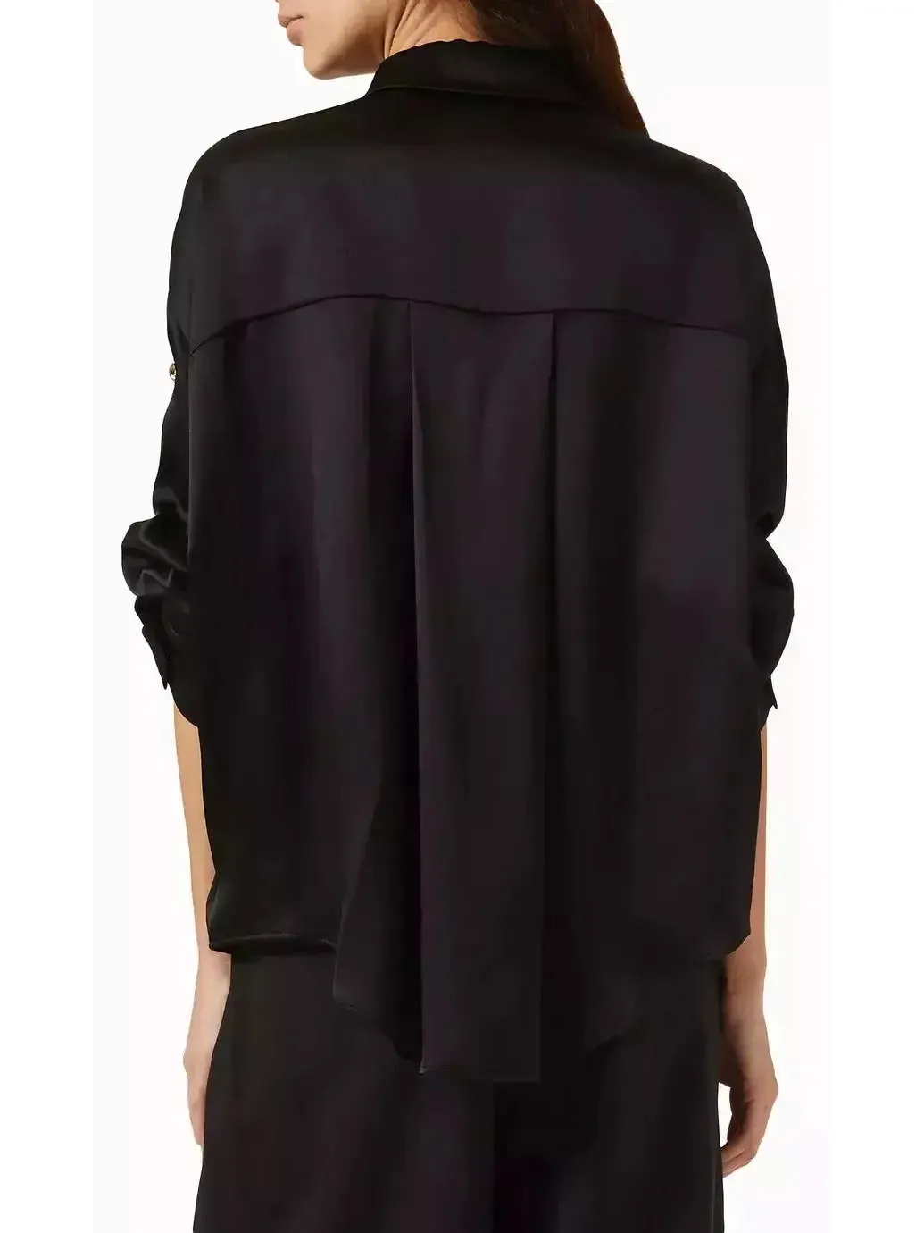 Chain-Sleeve Satin Shirt, Black