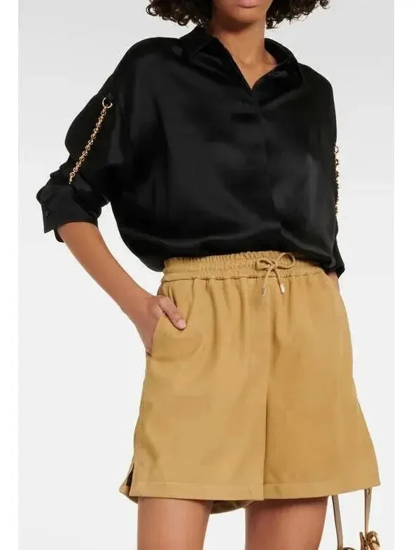 Chain-Sleeve Satin Shirt, Black