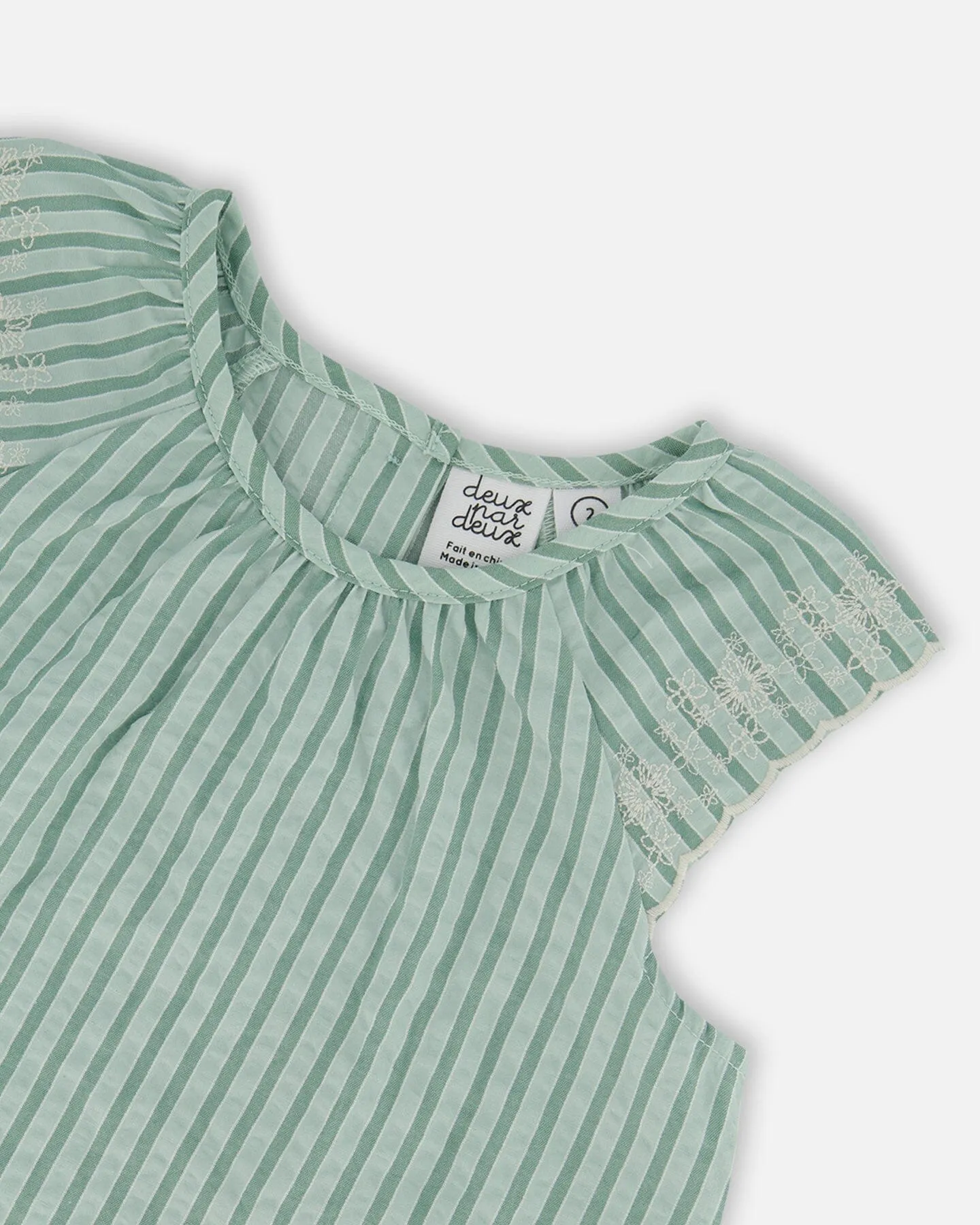 Chambray Blouse And Short Set Mint Green Striped