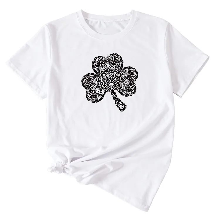 Clover Pattern Womens Summer New Casual Loose Short-sleeved Shirt