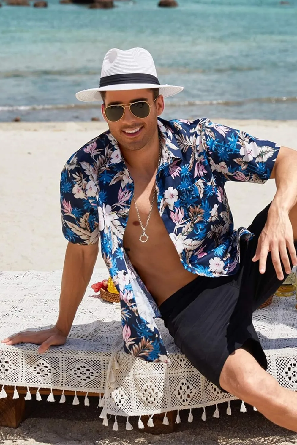 COOFANDY Mens Hawaiian Tropical Shirt Short Sleeve Casual Button Down Floral Summer Beach Shirts with Pocket