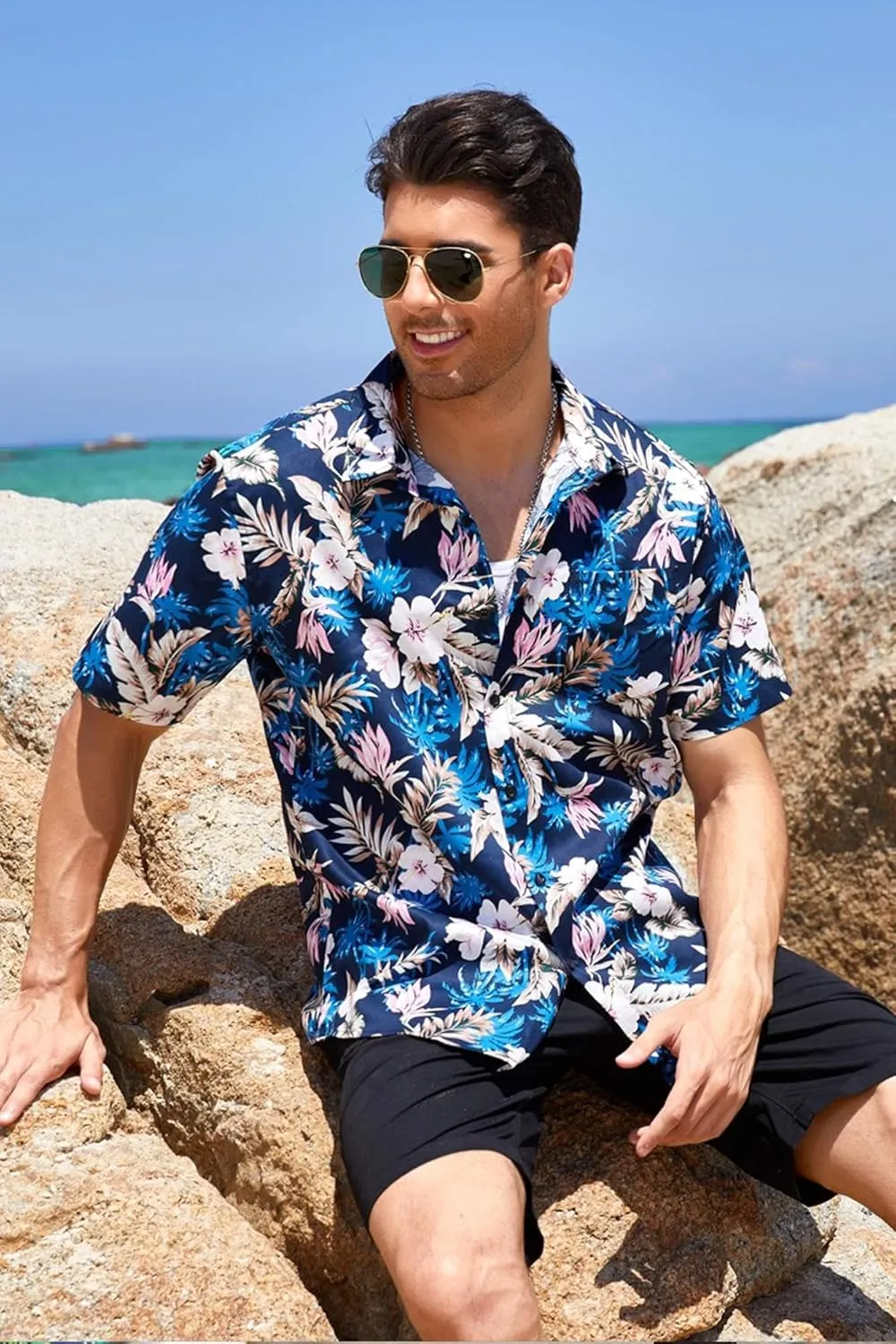 COOFANDY Mens Hawaiian Tropical Shirt Short Sleeve Casual Button Down Floral Summer Beach Shirts with Pocket