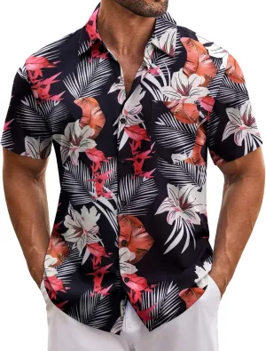 COOFANDY Mens Hawaiian Tropical Shirt Short Sleeve Casual Button Down Floral Summer Beach Shirts with Pocket