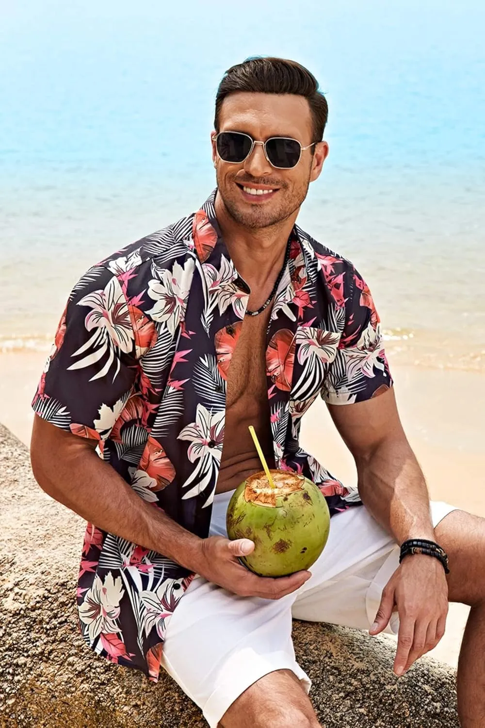 COOFANDY Mens Hawaiian Tropical Shirt Short Sleeve Casual Button Down Floral Summer Beach Shirts with Pocket