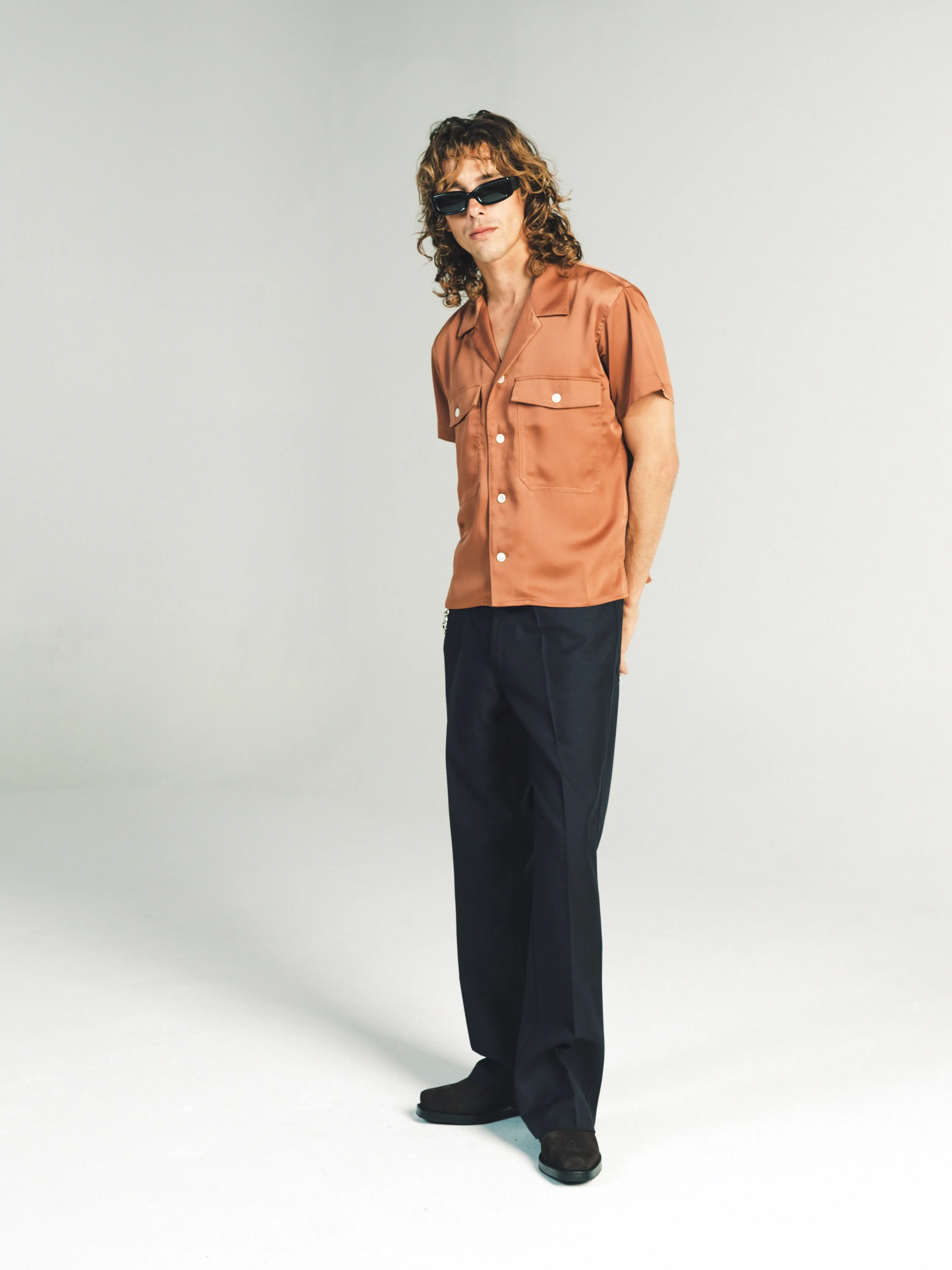 CROPPED OPEN COLLAR SS SHIRT | WINE