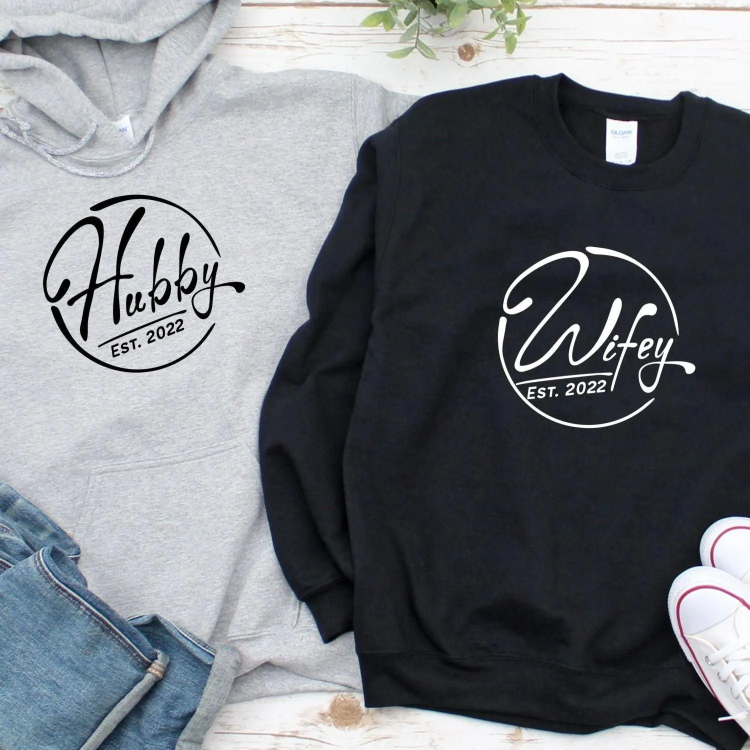Custom Est. Matching Outfits: Hubby & Wifey Edition, Perfect Honeymoon Attire, Ideal Couples' Gift