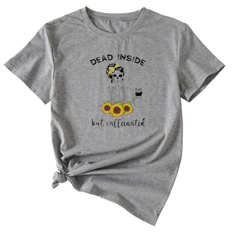 DEAD INSIDE Skull Pattern Summer Round Neck Short Sleeve T-shirt