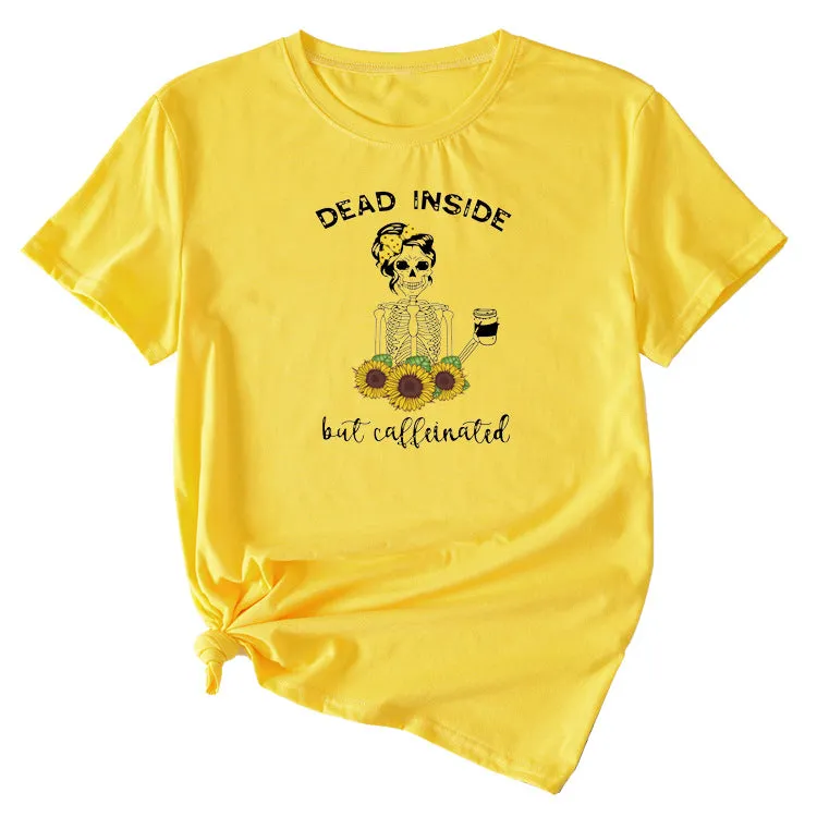 DEAD INSIDE Skull Pattern Summer Round Neck Short Sleeve T-shirt