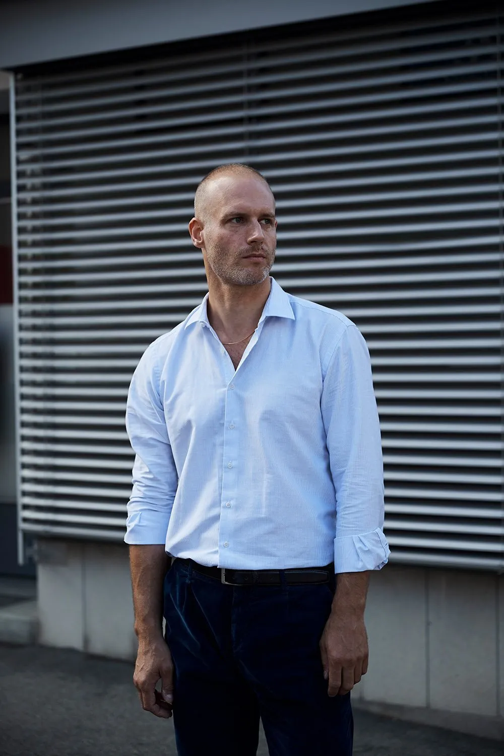 Dress Shirt Slim Fit Stripes Blue/White