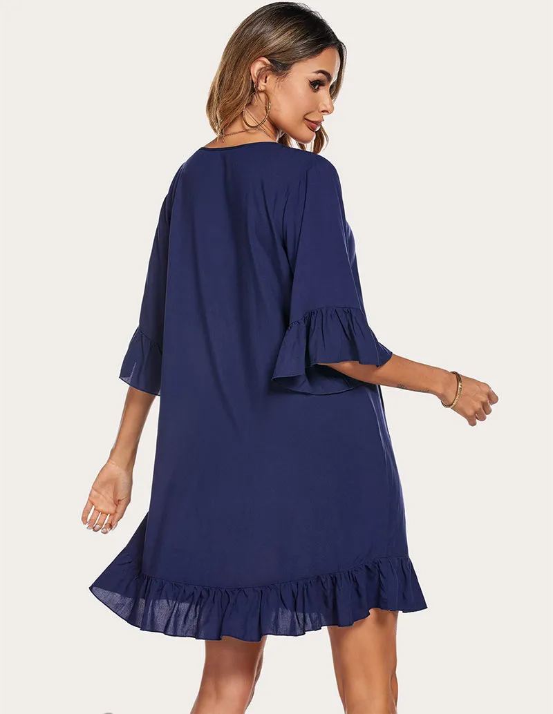 Ekouaer Ruffled Hem Sleep Dress (US Only)