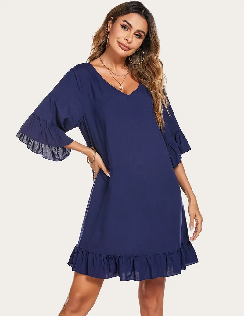 Ekouaer Ruffled Hem Sleep Dress (US Only)