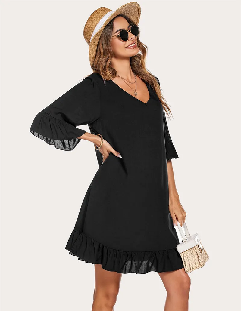 Ekouaer Ruffled Hem Sleep Dress (US Only)