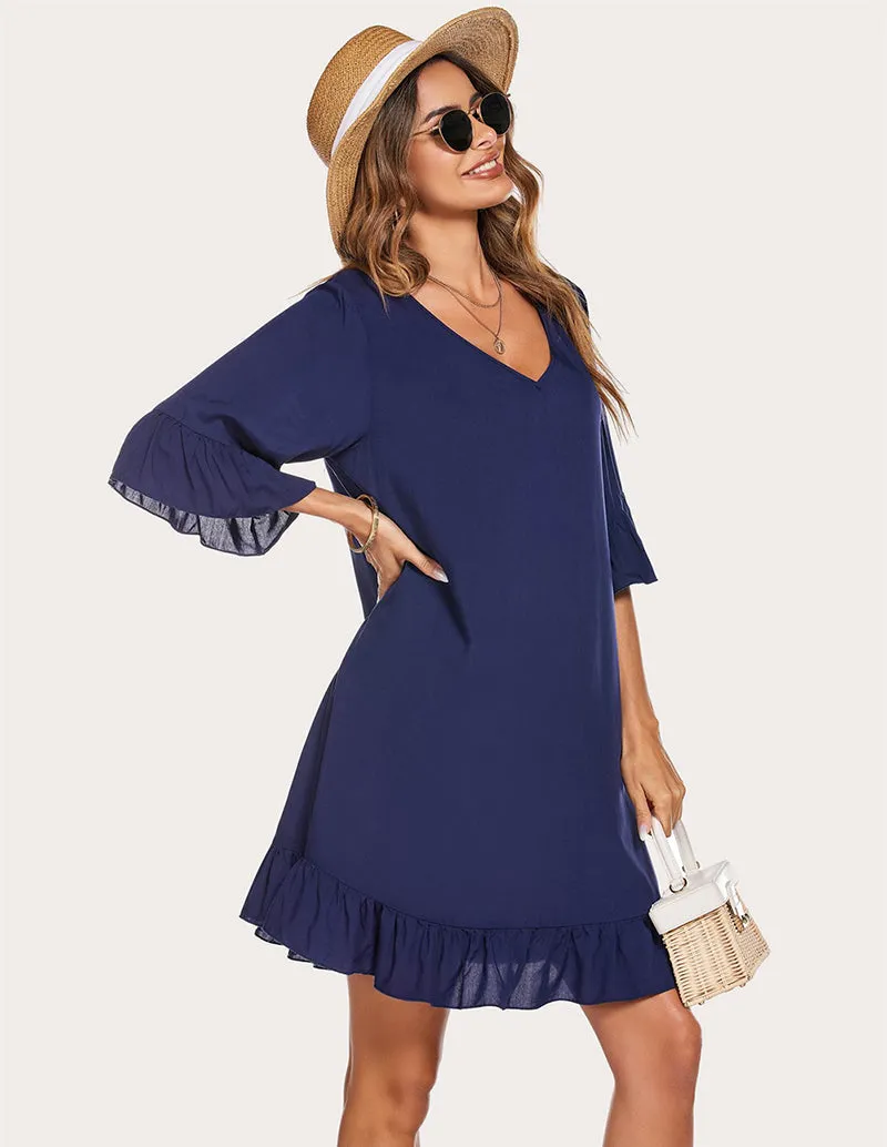 Ekouaer Ruffled Hem Sleep Dress (US Only)