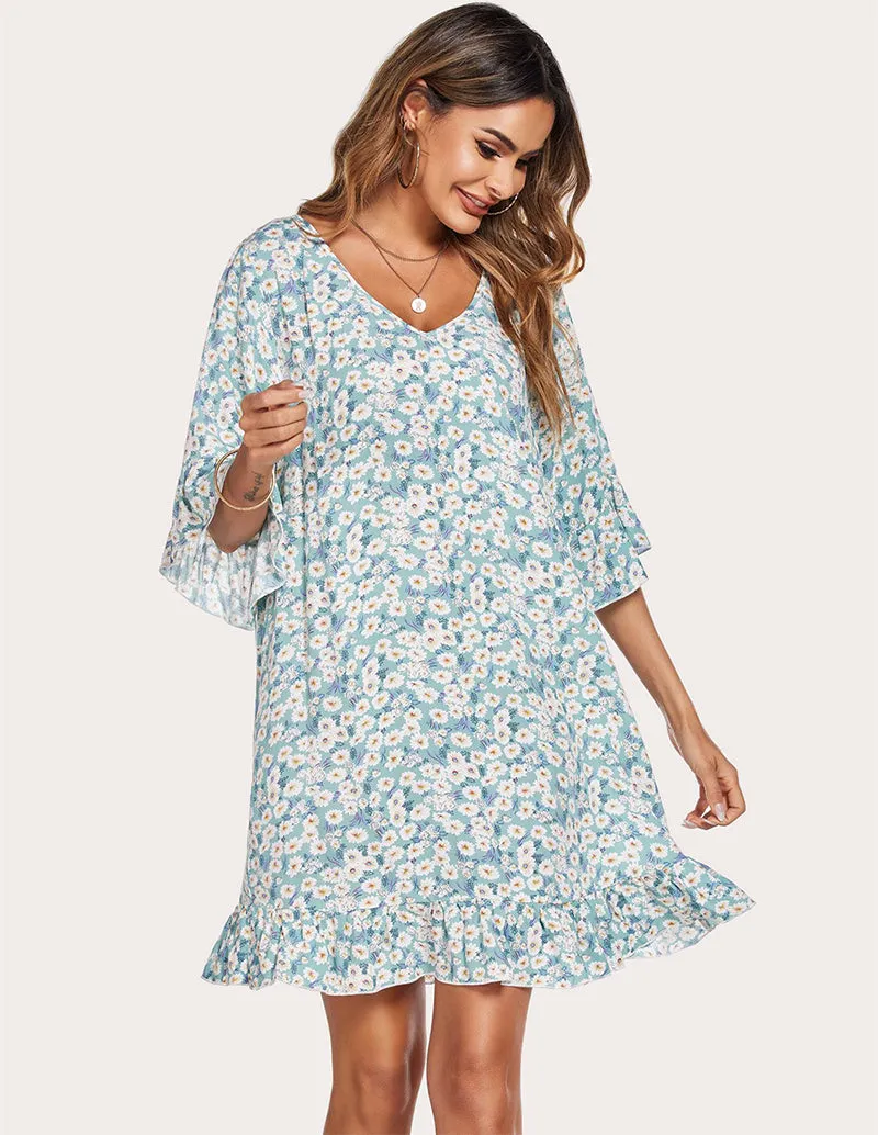 Ekouaer Ruffled Hem Sleep Dress (US Only)