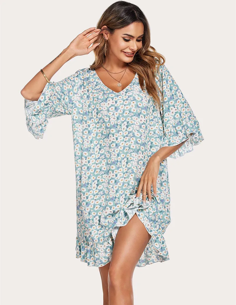 Ekouaer Ruffled Hem Sleep Dress (US Only)