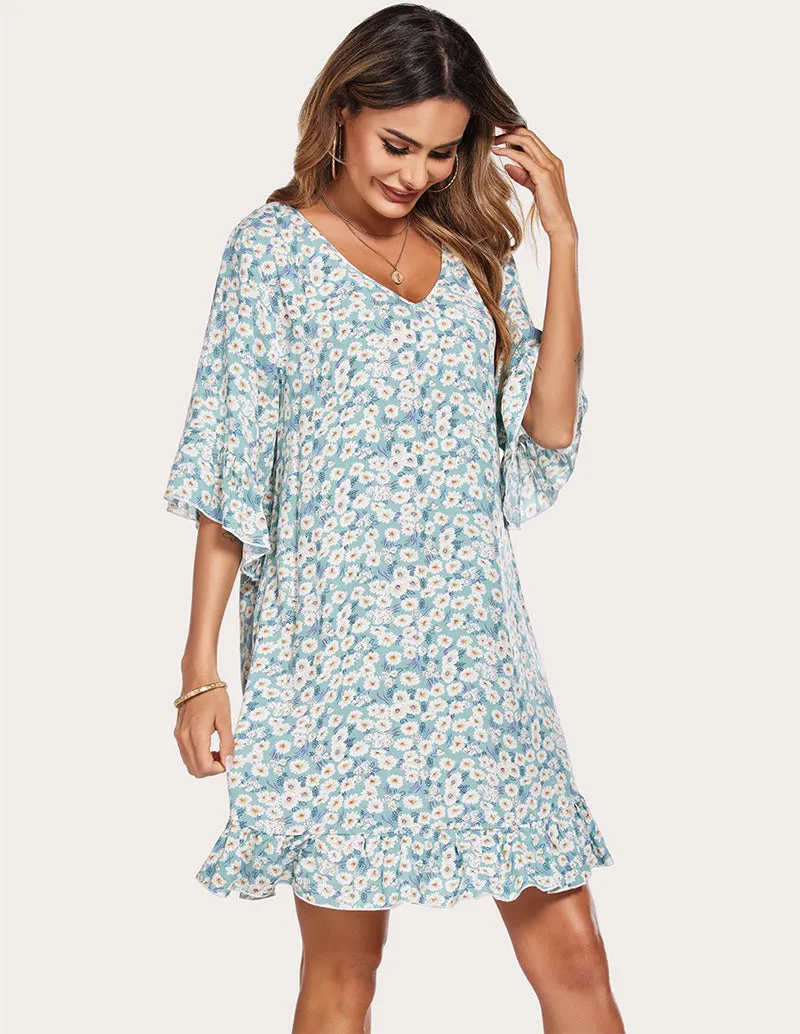 Ekouaer Ruffled Hem Sleep Dress (US Only)