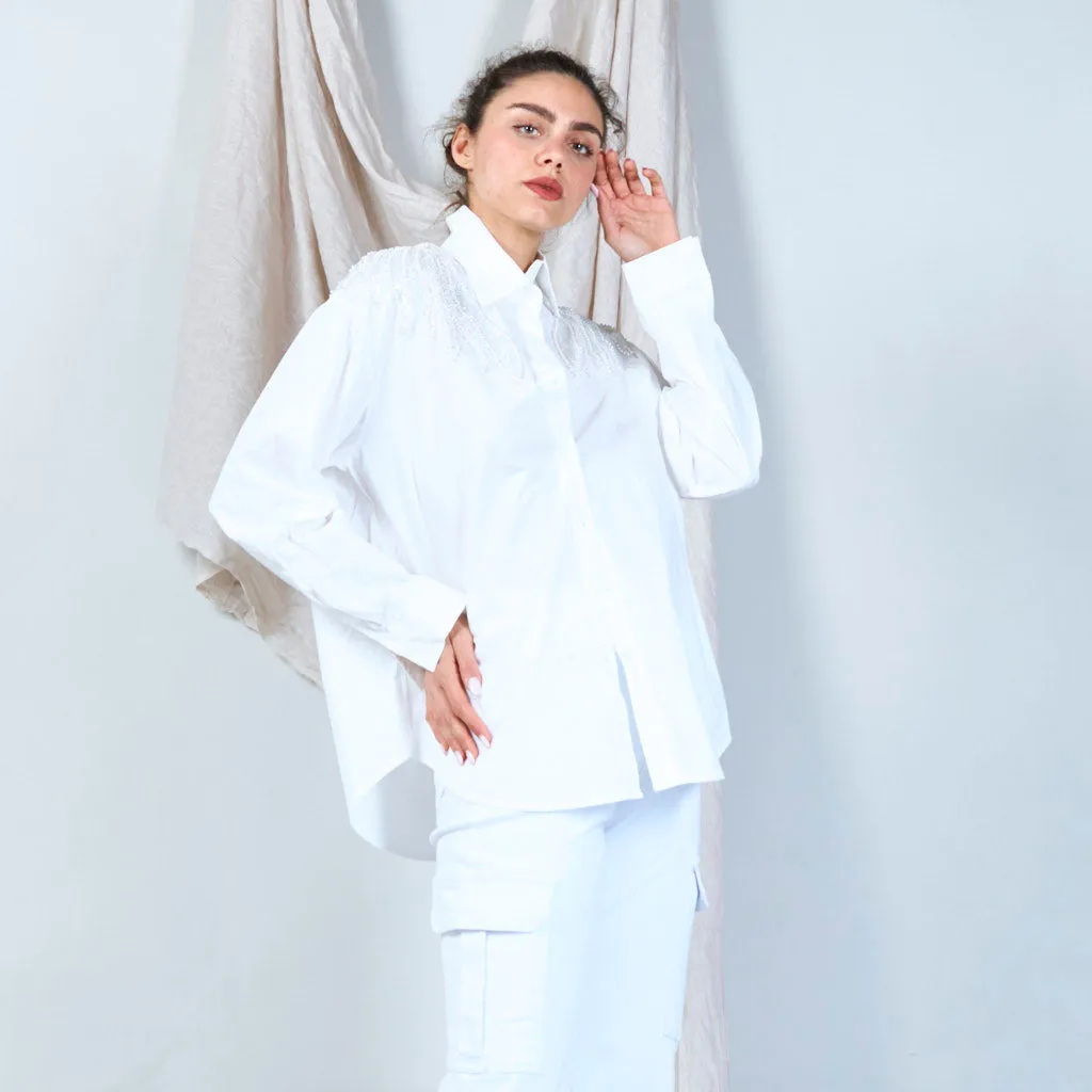 Embellished white button-up shirt wholesale