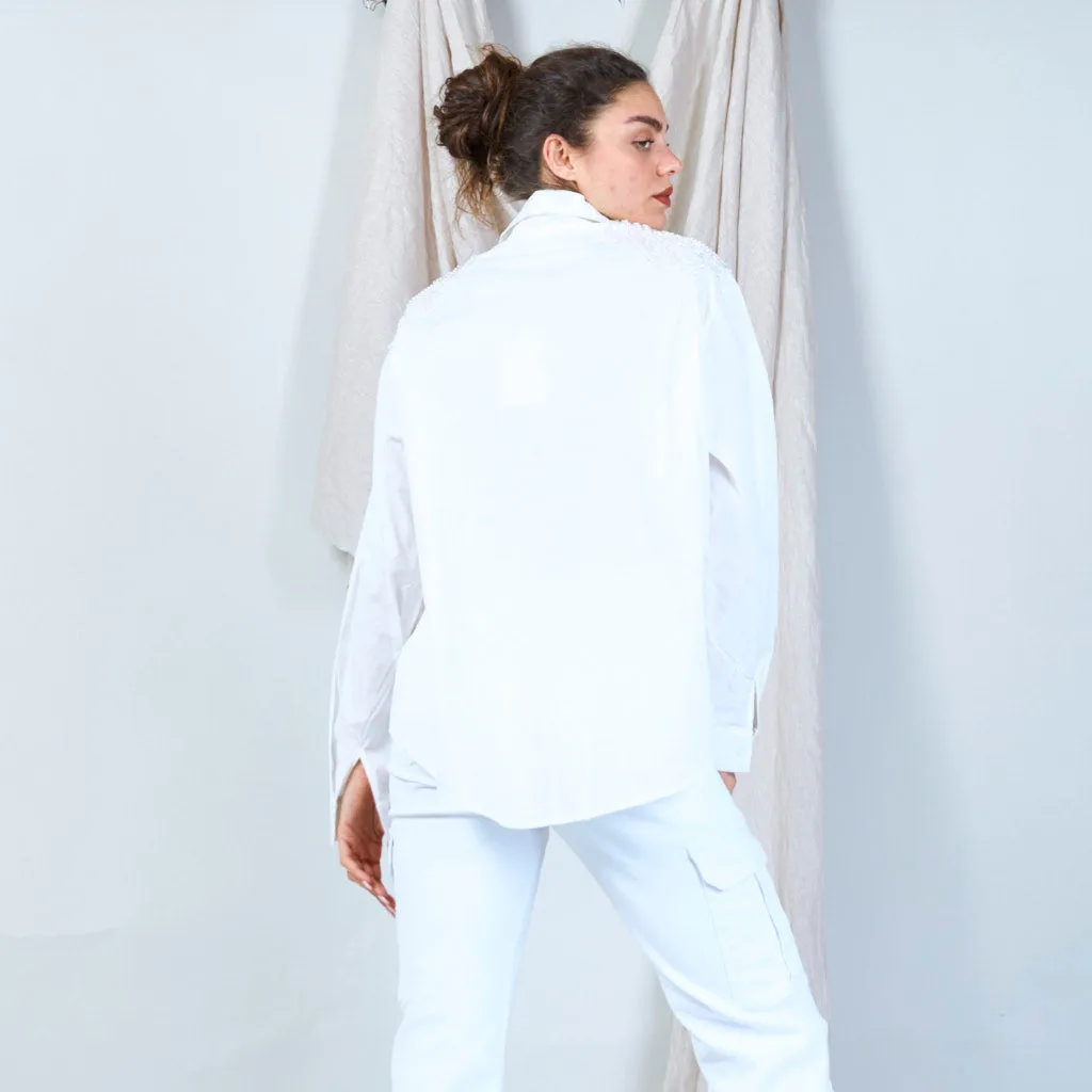 Embellished white button-up shirt wholesale