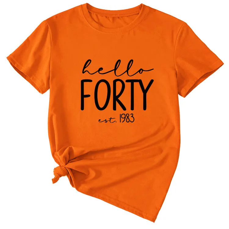 English Letter Hello Forest Est 1983 Round Neck Short Sleeve T-shirt