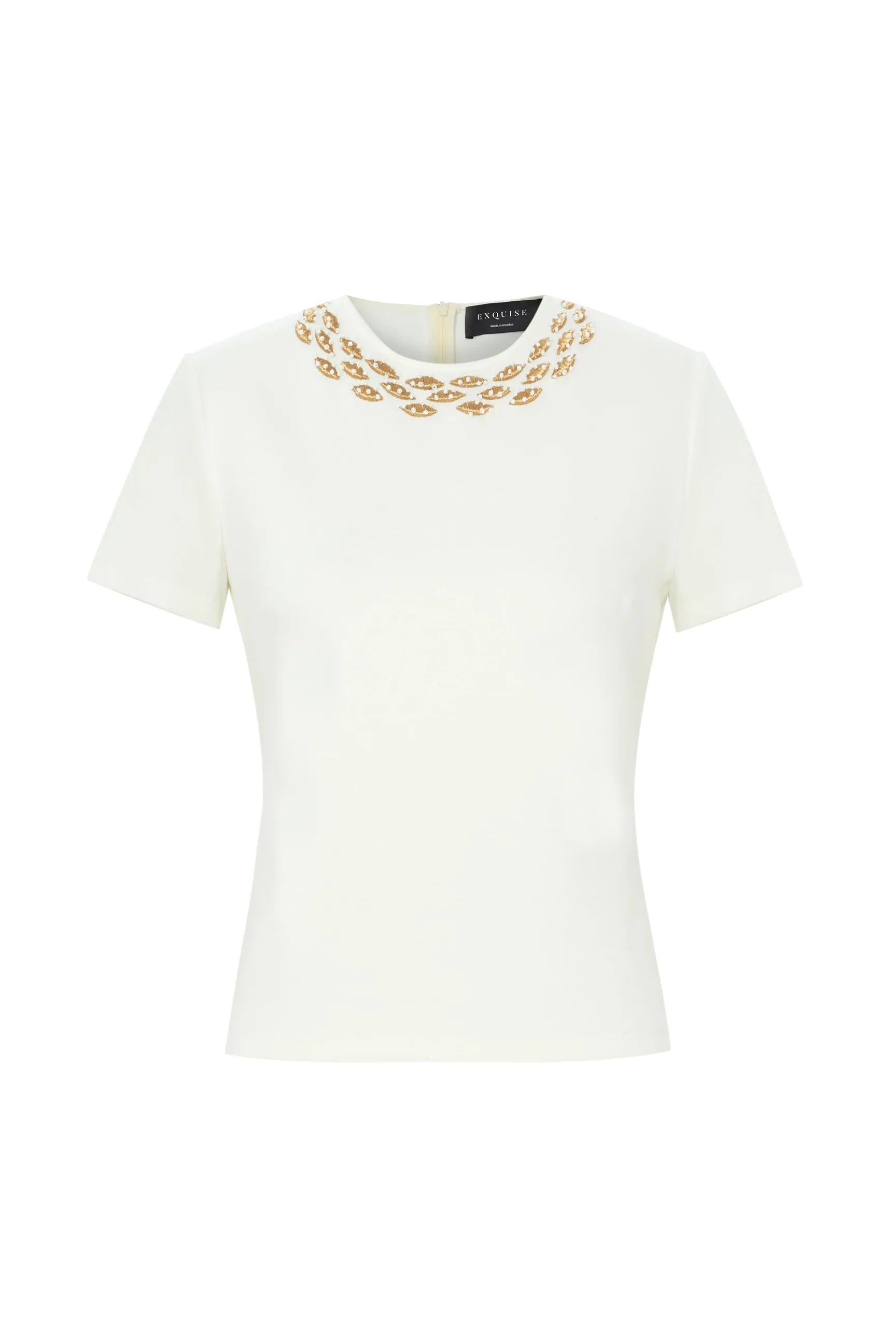 Exquise Abril T-Shirt With Beaded Embellished Neckline