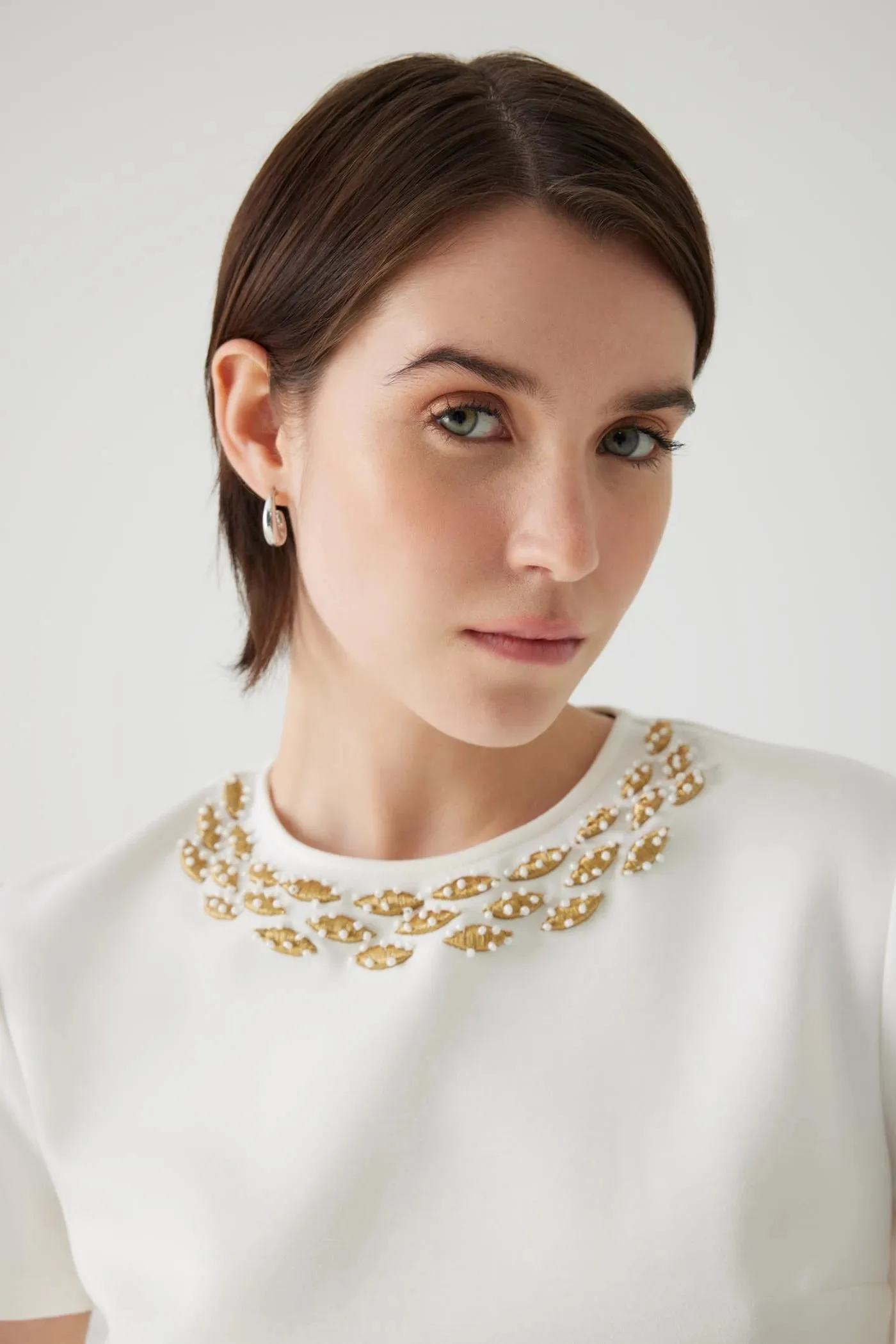 Exquise Abril T-Shirt With Beaded Embellished Neckline