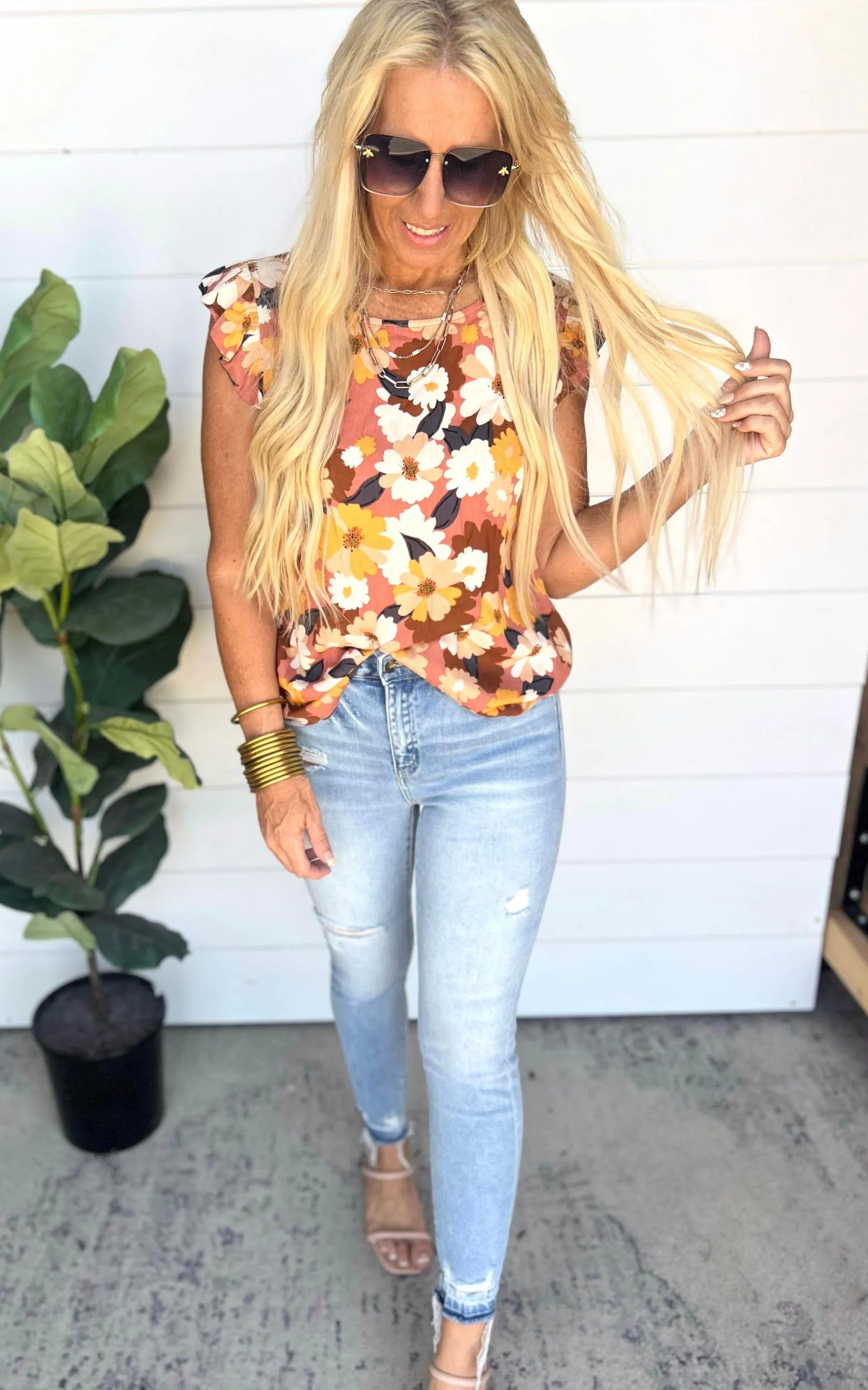 Floral Sleeveless Top w/ Ruffle Sleeves | FINAL SALE