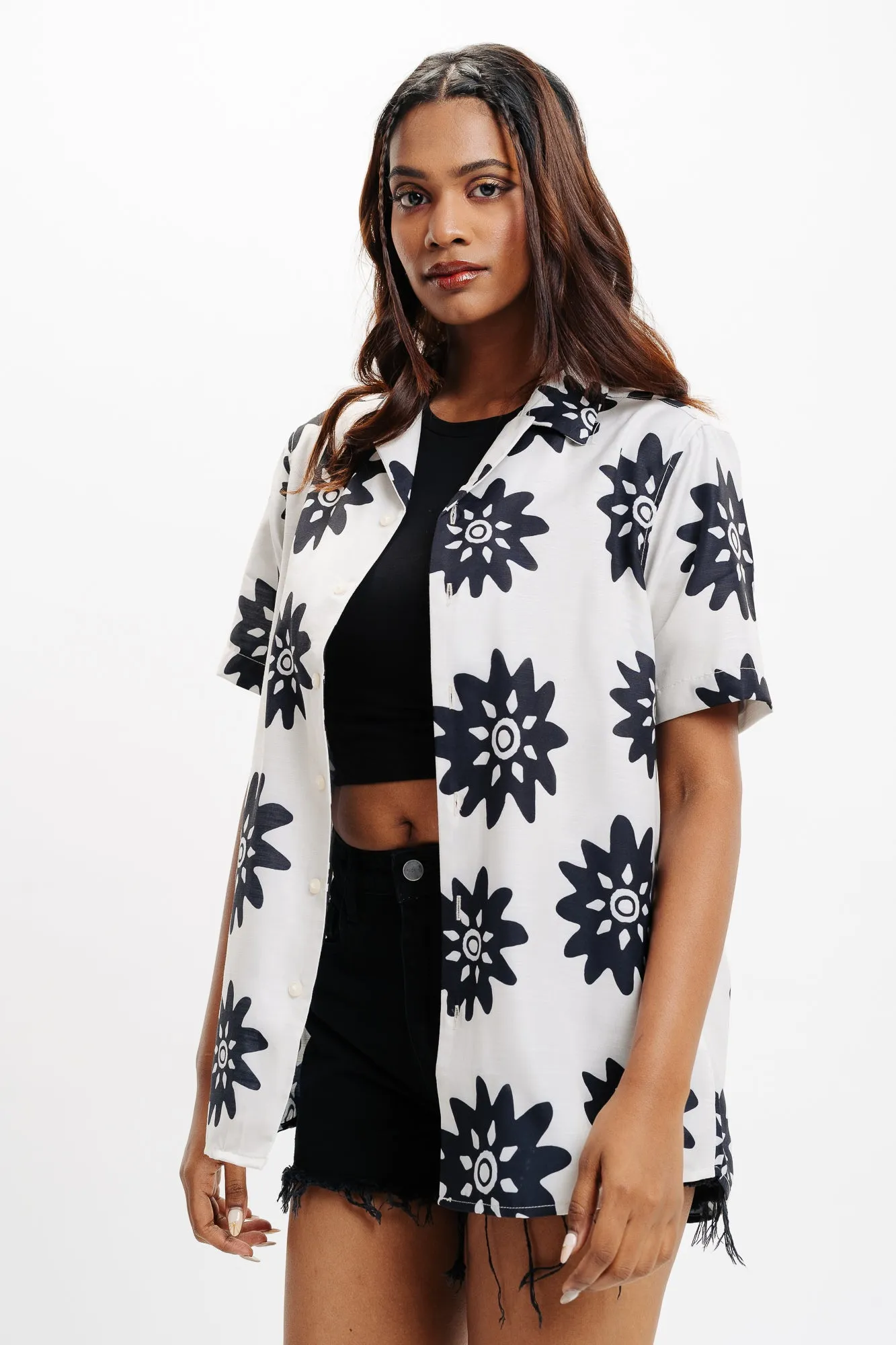 Flower Print Linen Shirt