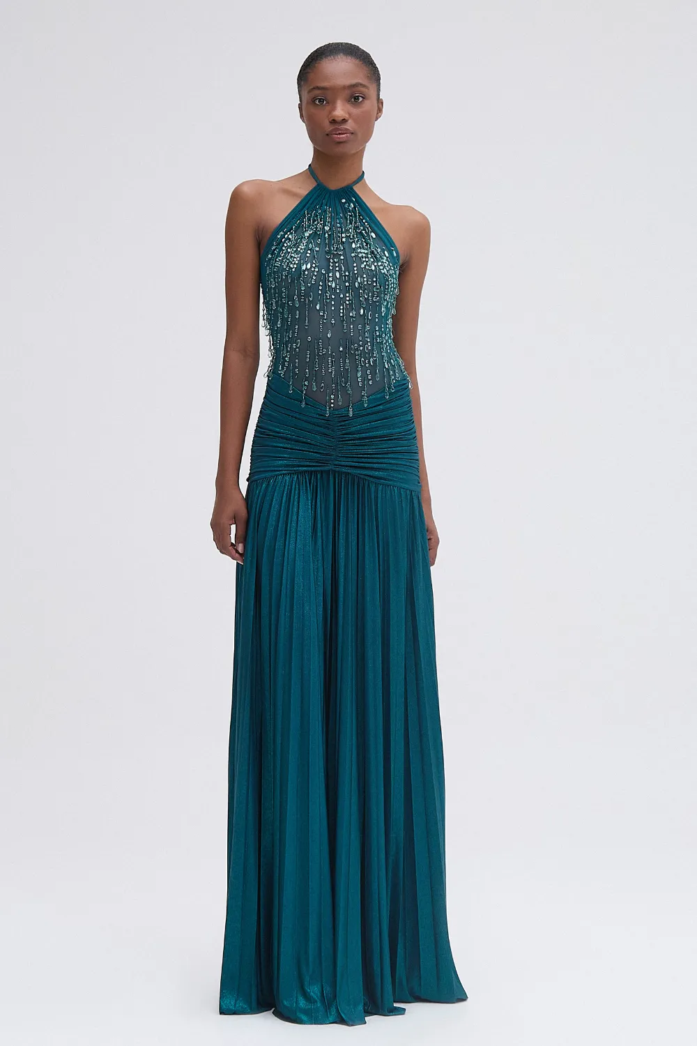 Hand-Beaded Tulle and Jersey Gown