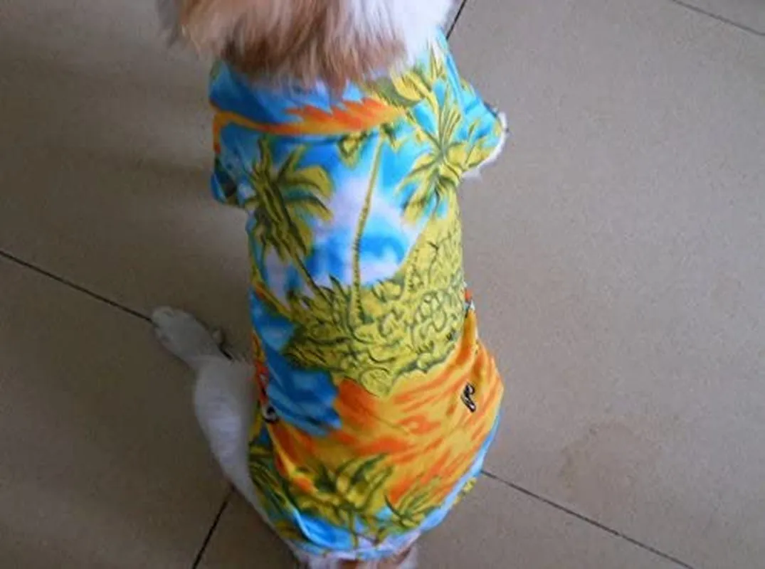 Hawaiian Beach Coconut Tree Print Dog Shirt Summer Camp Shirt Clothes (Yellow M)