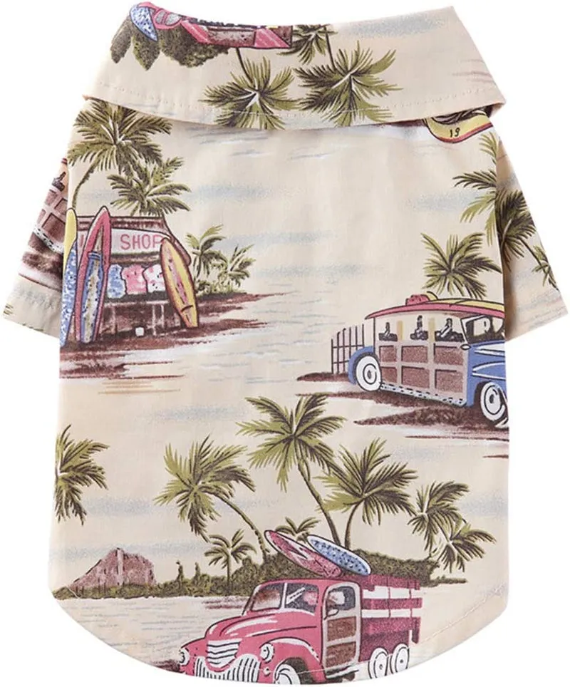 Hawaiian Beach Coconut Tree Print Dog Shirt Summer Camp Shirt Clothes (Yellow M)