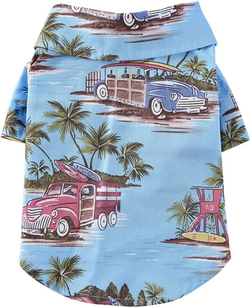 Hawaiian Beach Coconut Tree Print Dog Shirt Summer Camp Shirt Clothes (Yellow M)