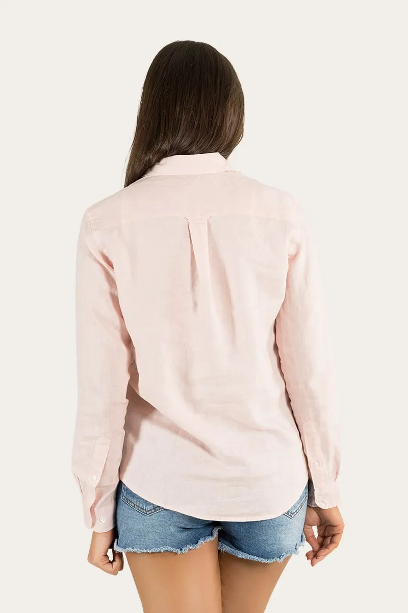 Hayley Womens Relaxed Linen Dress Shirt - Ice Pink