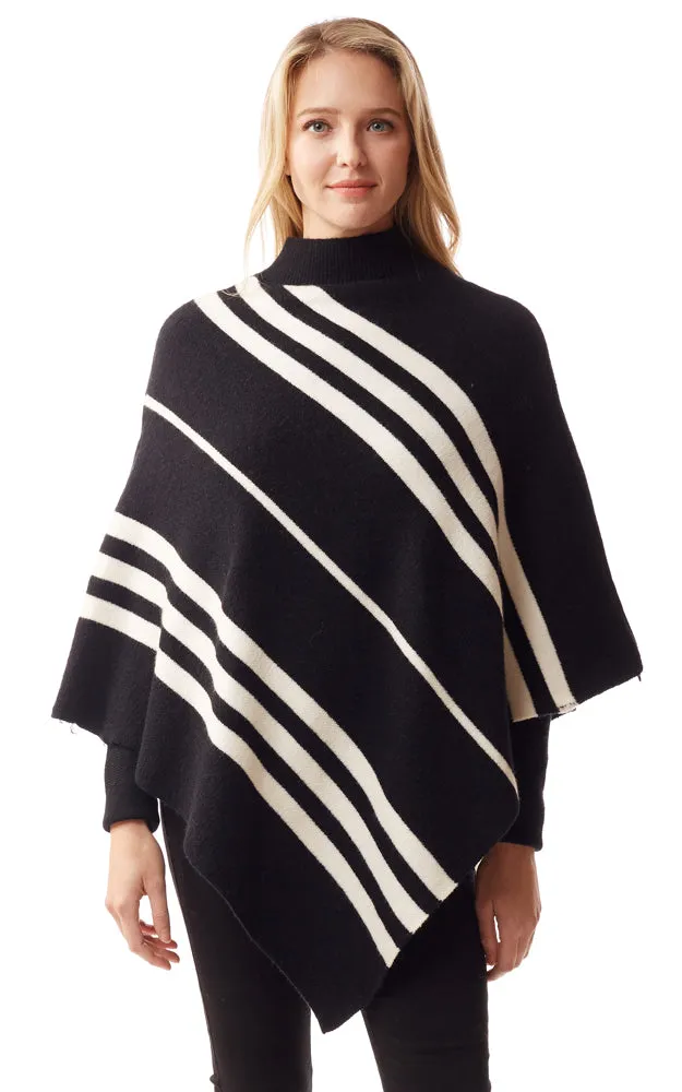 LOF1255 Vertical Stripe Turtle Neck Poncho