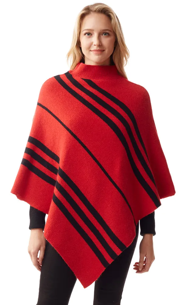 LOF1255 Vertical Stripe Turtle Neck Poncho