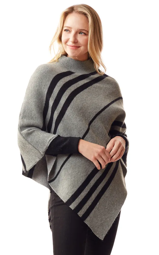 LOF1255 Vertical Stripe Turtle Neck Poncho