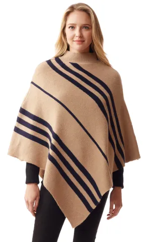 LOF1255 Vertical Stripe Turtle Neck Poncho