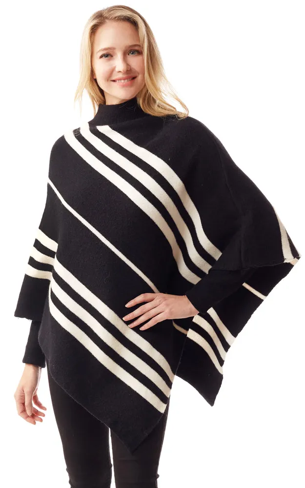 LOF1255 Vertical Stripe Turtle Neck Poncho