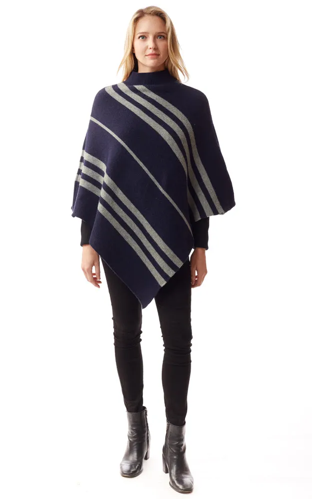 LOF1255 Vertical Stripe Turtle Neck Poncho