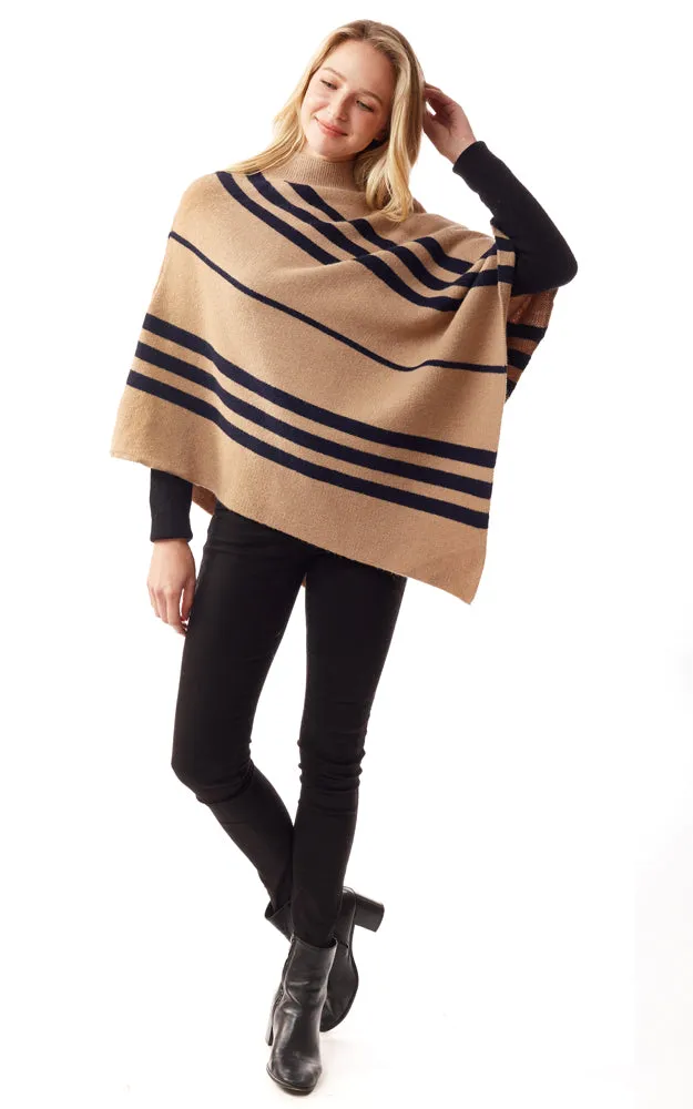 LOF1255 Vertical Stripe Turtle Neck Poncho