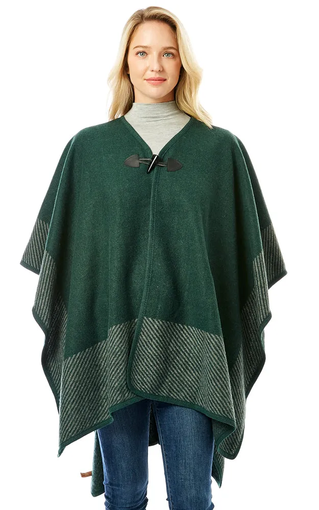 LOF1305 Vertical Striped Edge Ruana Cape w/Toggle Button