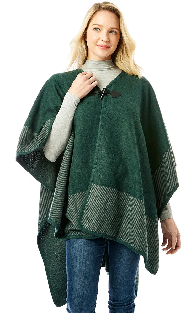 LOF1305 Vertical Striped Edge Ruana Cape w/Toggle Button