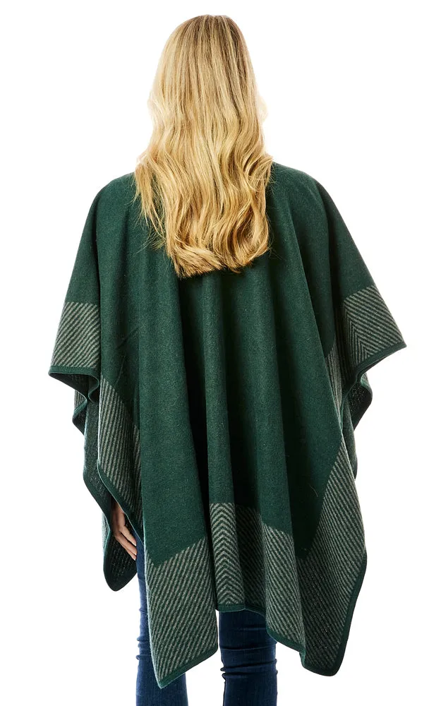 LOF1305 Vertical Striped Edge Ruana Cape w/Toggle Button