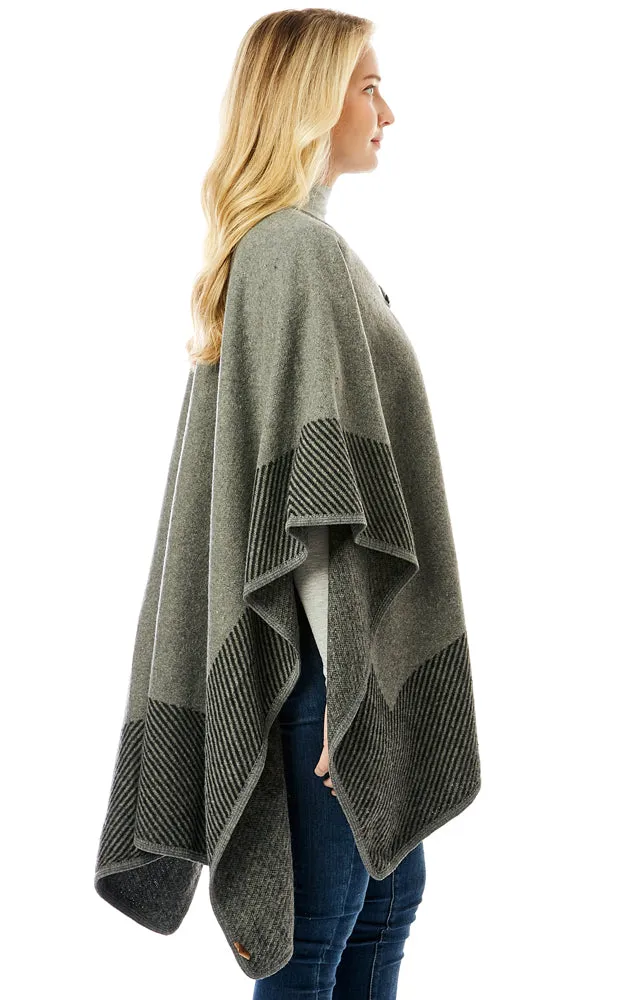 LOF1305 Vertical Striped Edge Ruana Cape w/Toggle Button