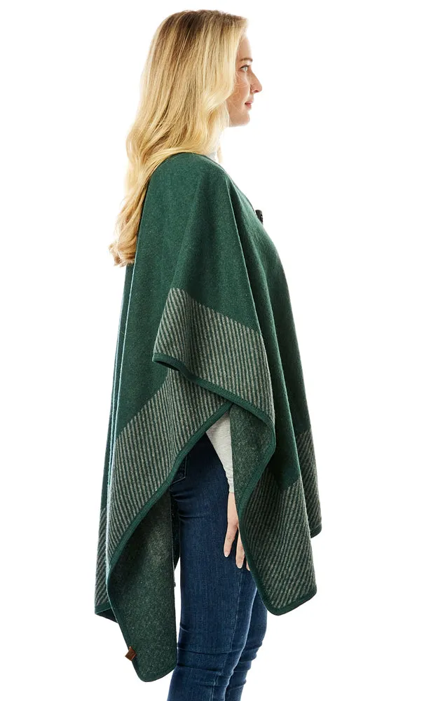 LOF1305 Vertical Striped Edge Ruana Cape w/Toggle Button