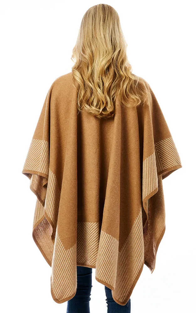 LOF1305 Vertical Striped Edge Ruana Cape w/Toggle Button