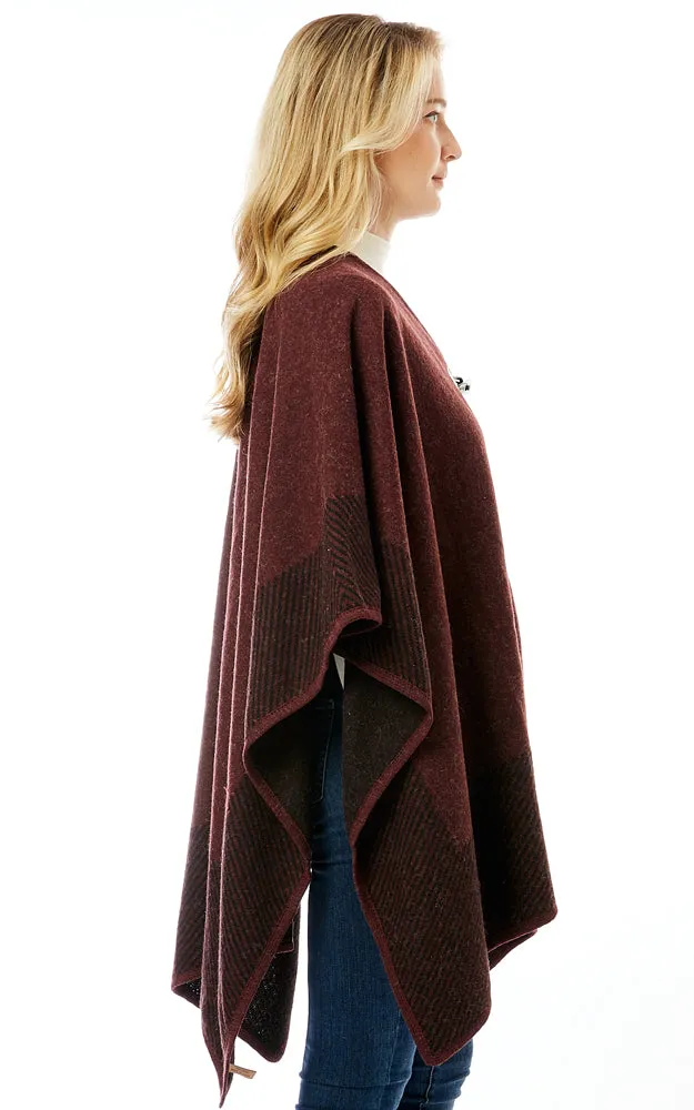 LOF1305 Vertical Striped Edge Ruana Cape w/Toggle Button