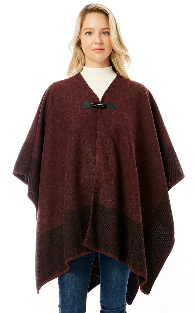LOF1305 Vertical Striped Edge Ruana Cape w/Toggle Button