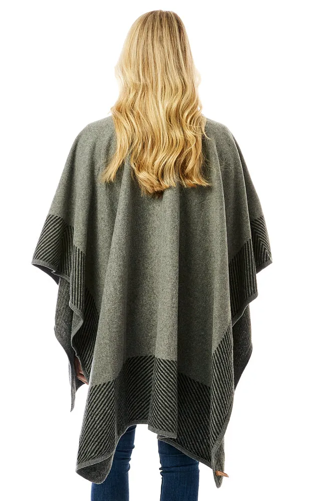 LOF1305 Vertical Striped Edge Ruana Cape w/Toggle Button