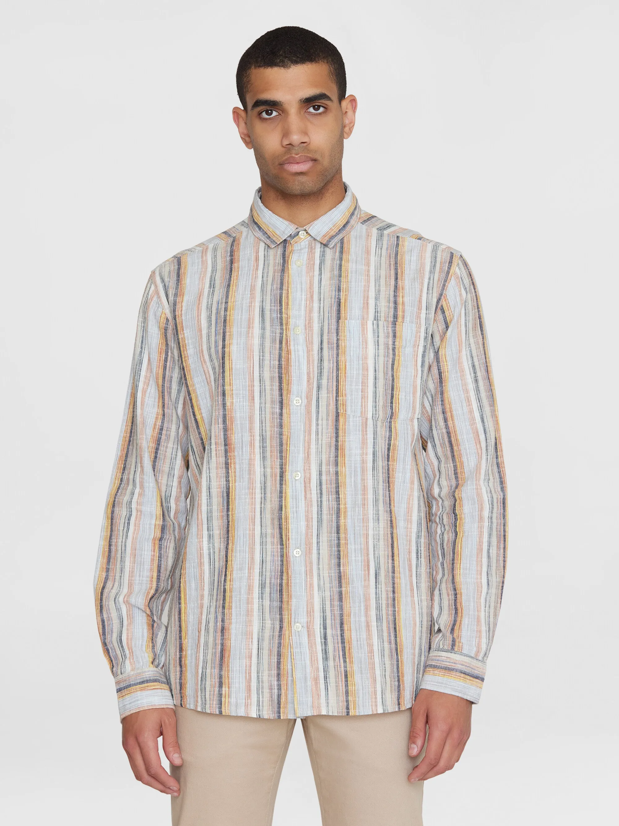 Loose multicolored striped cotton shirt - GOTS/Vegan - Multi color stripe