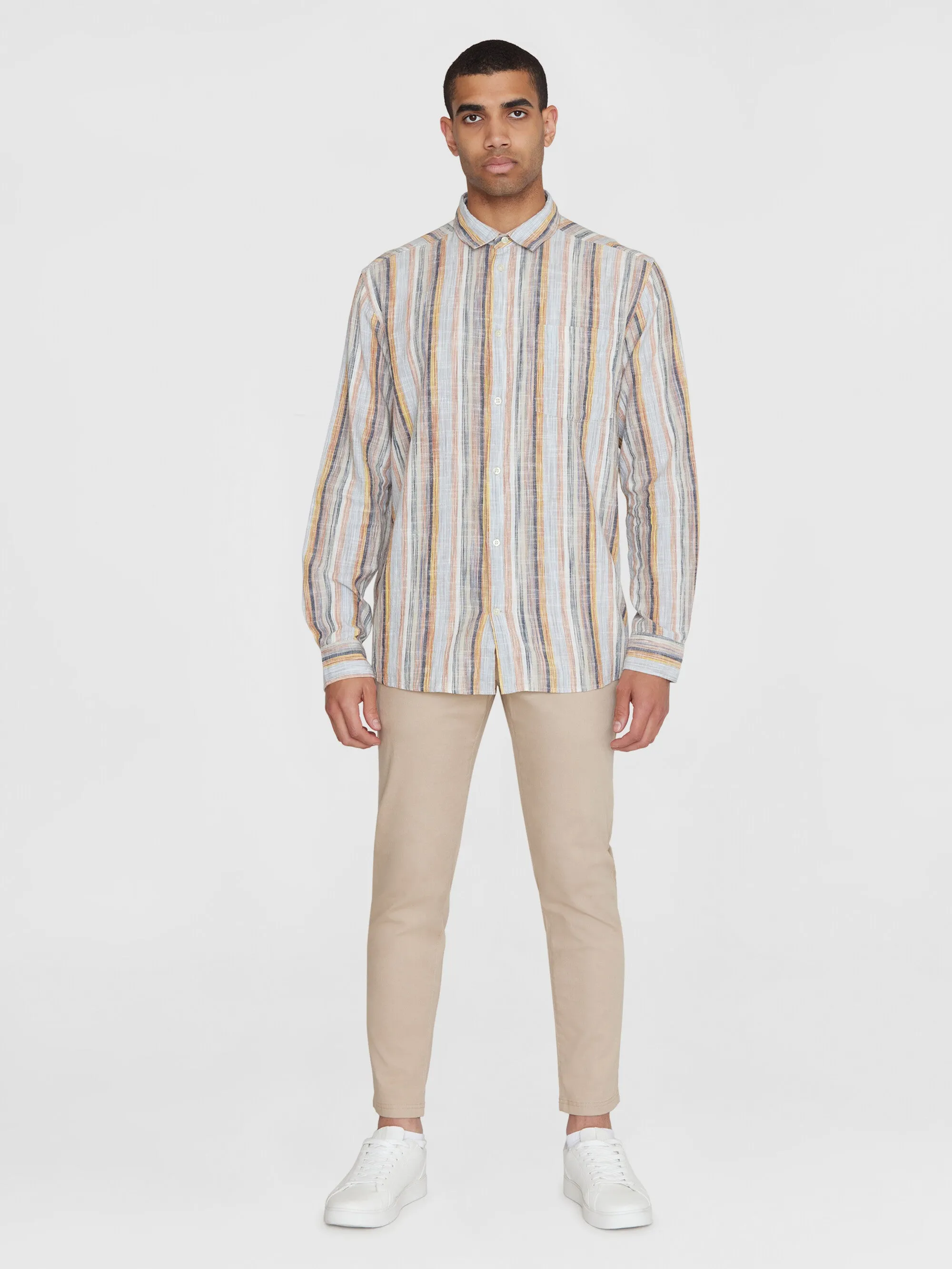 Loose multicolored striped cotton shirt - GOTS/Vegan - Multi color stripe